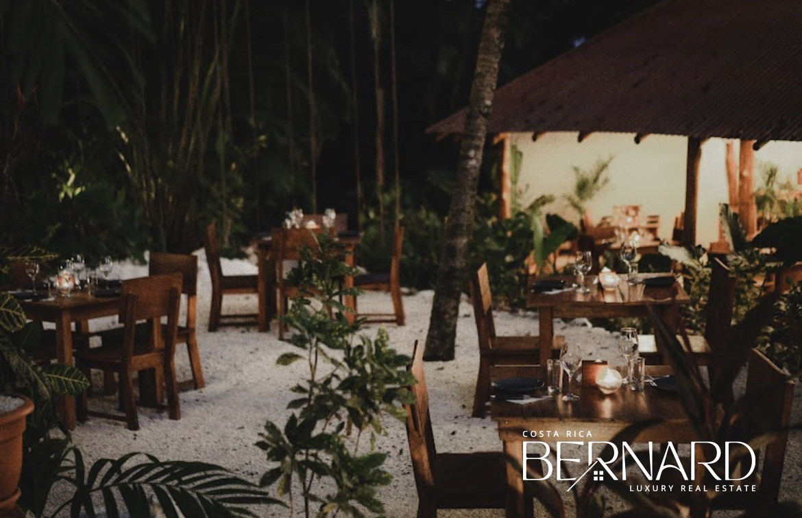 Jungle Restaurant's outdoor seating area, surrounded by Santa Teresa's natural beauty.