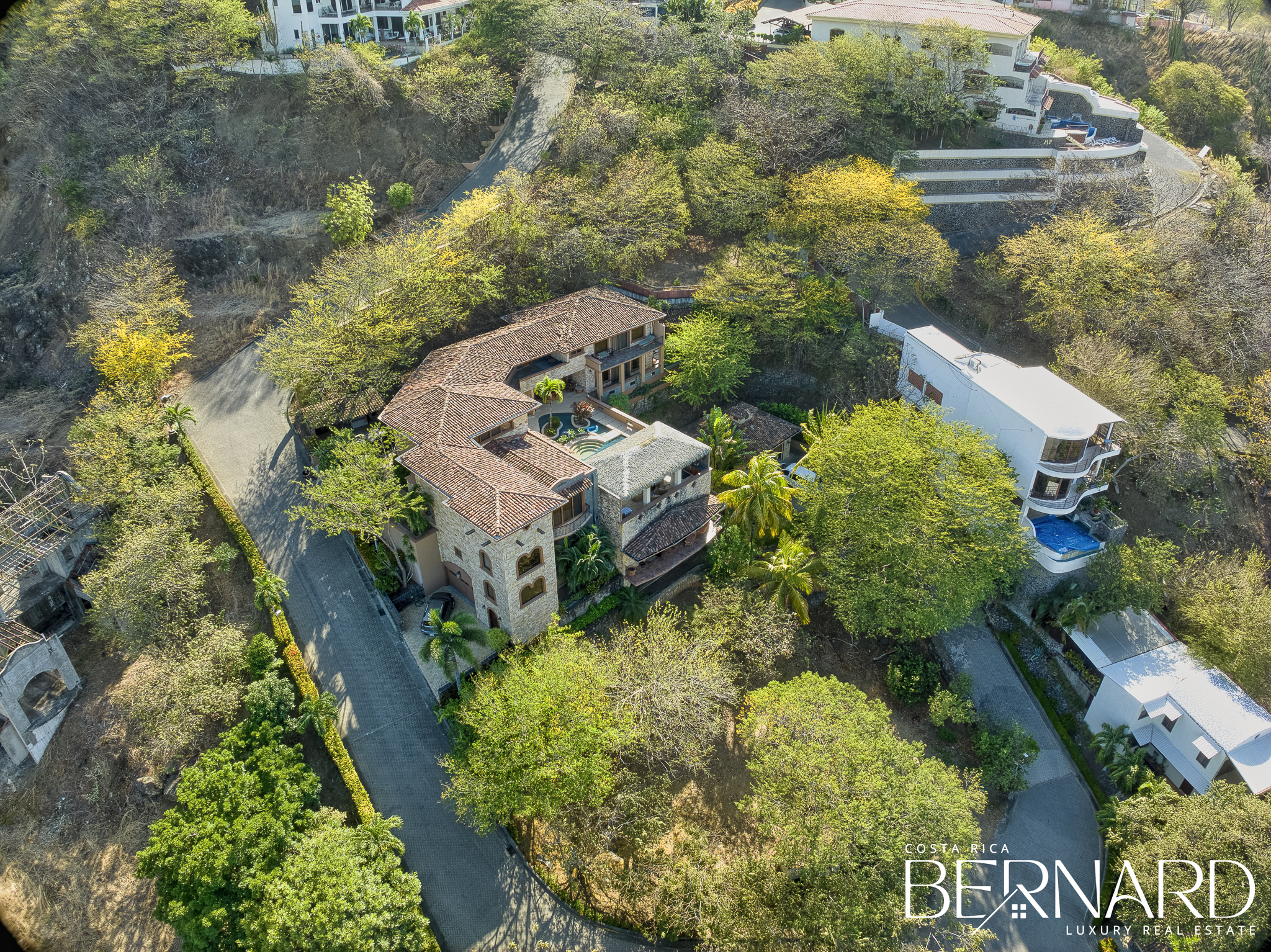 Luxurious estate, Hermosa Montaña, with pool and lush gardens in Playa Hermosa, Costa Rica.