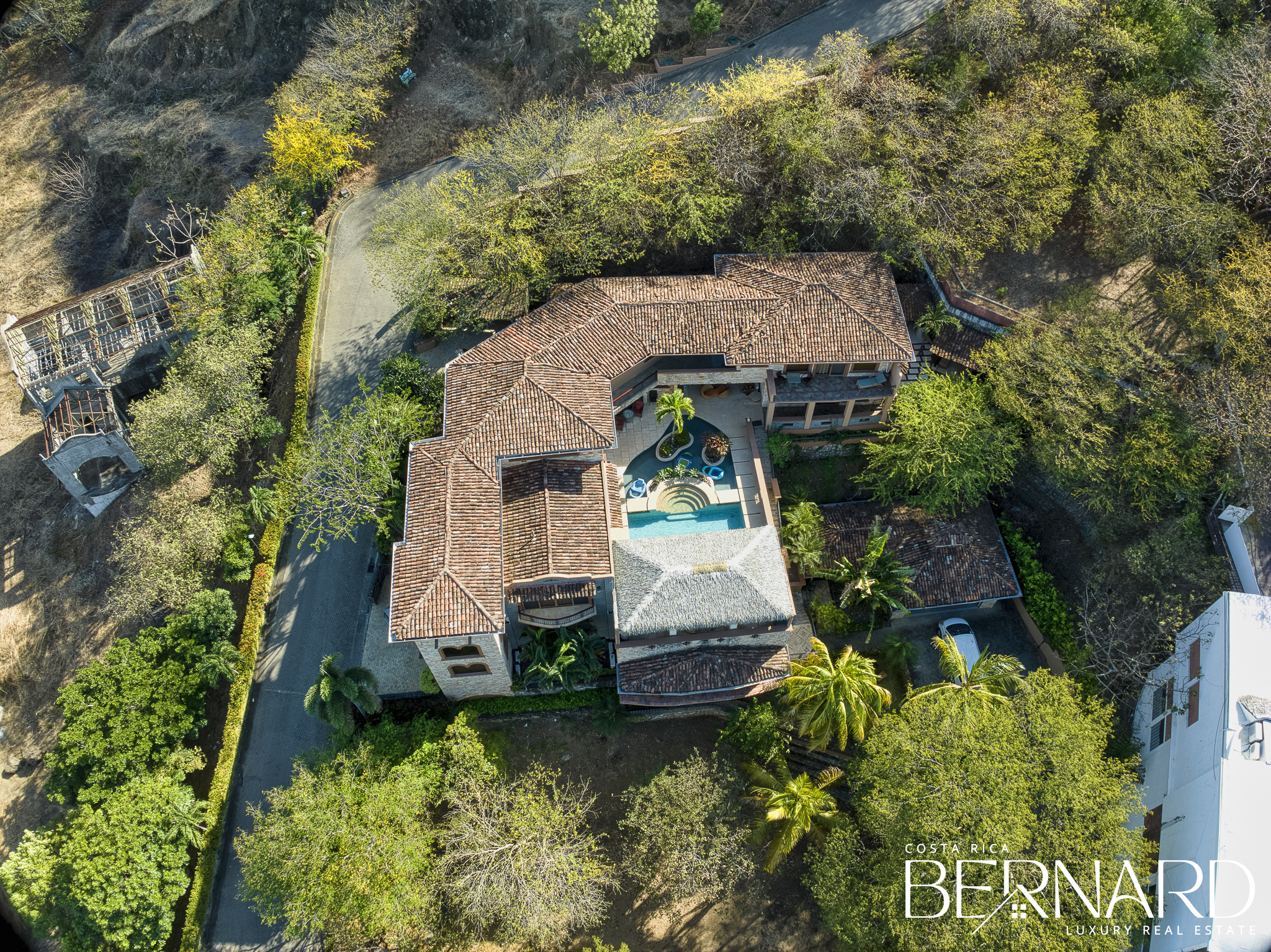 Luxurious estate, Hermosa Montaña, with pool and lush gardens in Playa Hermosa, Costa Rica.